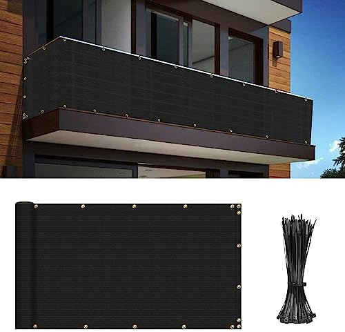 INFRANGE Balcony Privacy Fence Screen 3' x 12' Mesh Windscreen Fencing Shield Cover Included Cable Ties for Deck Apartment Porch Backyard Patio Outdoor, Black