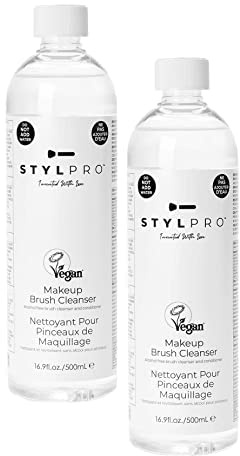 STYLPRO Makeup Brush Cleanser (2x 500ml), liquide nettoyant pour pinceaux de maquillage, élimine le maquillage gras des pinceaux utilisé avec notre appareil primé de nettoyage et de séchage.