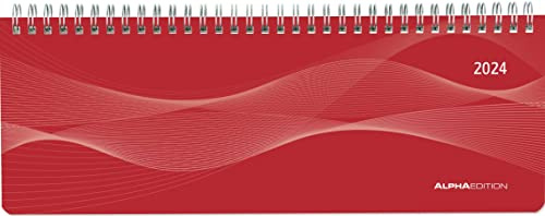 Calendrier de bureau paysage 2024 - Couverture en polypropylène - Rouge - 29,7 x 10,5 cm - Calendrier de table - 1 semaine sur 2 pages - Reliure à anneaux Alpha Edition