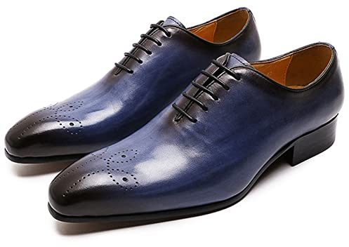CBVVQFB Chaussures Oxford classiques en cuir pour homme – Chaussures habillées respirantes et décontractées, parfaites pour les mariages, les fêtes et les événements d'affaires, bleu-42