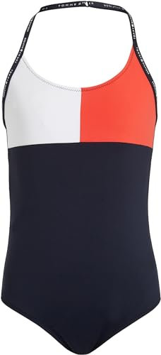 Tommy Hilfiger Mädchen Badeanzug One Piece Neckholder, Blau (Desert Sky), 10-12 Jahre
