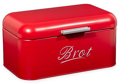 Theo&Cleo Panera con tapa, caja grande de metal, caja de almacenamiento para pan, pan y galletas, almacenamiento prolongado y seco, diseño retro, color rojo