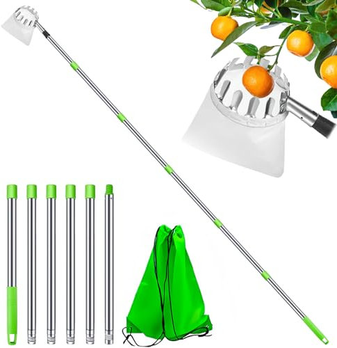 Darryy Recoge Frutas Telescopico 2.4M, Recogedor de Frutas, Recoge Frutas con Bolsa de Lino, Recoge Frutas de Árboles, Frutas Herramientas Recolectoras, para Manzana,Cítricos,Pera,Melocotón, etc.