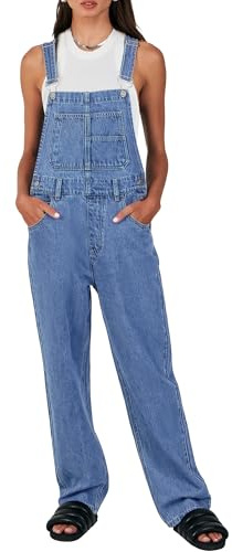 ANRABESS Overalls for Women Loose Fit Denim Overalls Adjustable Strap Jean Jumpsuit Bib Romper 2025 Fall Casual Work Outfits B Washed Blue Small