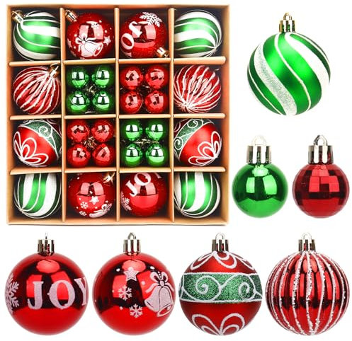 Christmas Ornaments Balls, 44 Pcs Christmas Balls Including 12Pcs 6cm/2.36inch & 32Pcs 3cm/1.18inch, Christmas Tree Decorations Hanging for Holiday Wedding Party Decoration