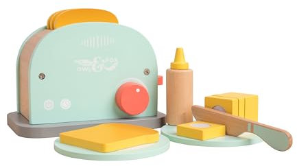 Owl & Fox Wooden Toaster Set Age 3+, Pretend Play Breakfast Toaster Set with Accessories, Play Food, Kitchen Roleplay, For Ages 3+, Traditional Wooden Toys