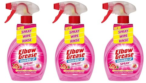 Multipack Washing Up Spray 500ml - Pink Blush Scent - Powerful Detergent for Glasses Pans Plates by Elbow Grease (3, Pink Blush)