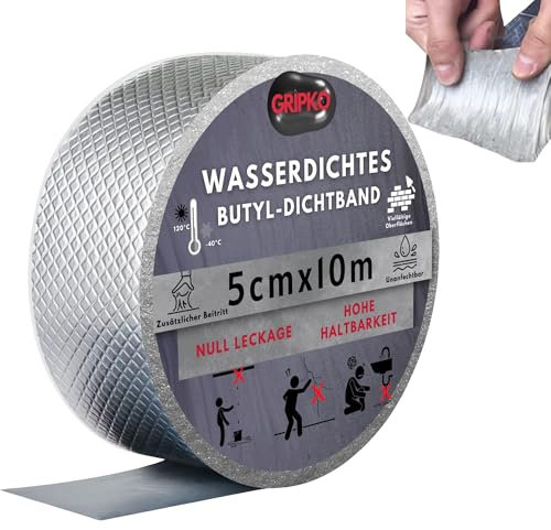 Cinta de Butilo Impermeable 10Mx5cm - Cinta con Extra Adhesión de Aluminio - Cinta para Reparación de Tuberías, Grietas, Goteras - Cinta Selladora para Diversas Superficies Gran Durabilidad - Gripko