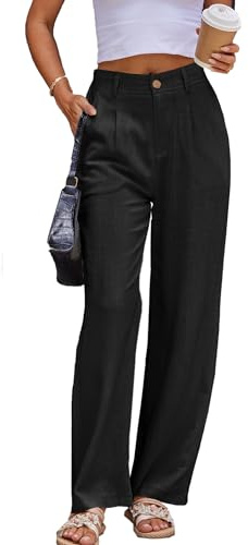 Fakanhui Pantalones de lino para mujer, estilo casual, de verano, negocios, rectos, pierna ancha, de algodón y lino