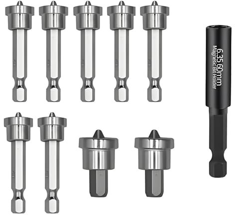 Xiciki 10 PCS Plasterboard Tools Drywall Bit Set, Drywall Screw Bit with Magnetic Depth Setter, 1/4 Inch Hex Shank, 60mm Extension Socket, Plasterboard Screwdriver Bits for Plasterboard Installation