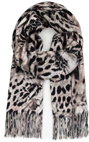 Glamexx24 Damen Winter Warmer Langer Schal - Kuscheliger Leoparden Muster Fransen Poncho Oversized Deckenschal