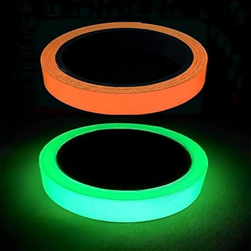 2 Pezzi Nastro Luminoso, 5m x 2cm, Nastro Fluorescente Adesivo, Nastro Bagliore Nel Buio, Adesivo Impermeabile Nastro Fluorescente Adesivo, Nastro Adesivo Luminescente (Verde e Arancione)