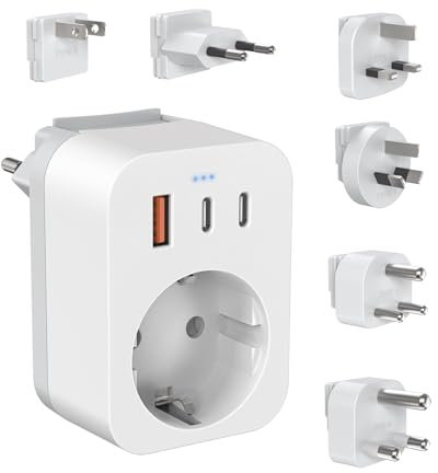Reiseadapter Weltweites Set, Internationaler Steckdosenadapter mit USB C (PD 20W), 6 Abnehmbare Reisestecker Travel Adapter für Südafrika/JAP/AUS/USA/EU/UK
