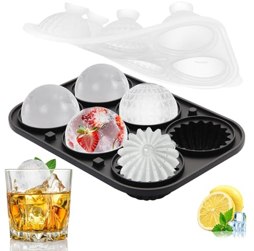 Omnikryp Isbitar i silikon, 6 fack stor isform, isbollstillverkare, BPA-fri, återanvändbar silikonform för cocktails, juice och kylda drycker