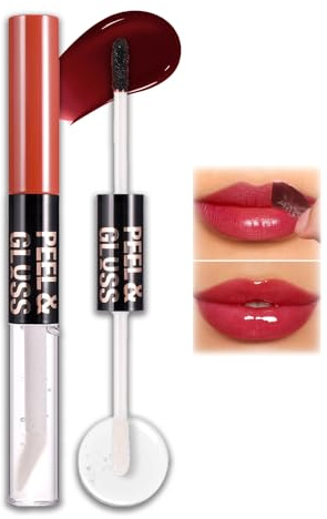 Peel Off Lip Stain Long Lasting Waterproof, 2 in 1 Dual Ended Lip Tint & Nourishing Lip Oil, Transferproof Matte Lip Liner Stain, Highly Pigmented Plumping Glossy Lipgloss for Women,#05 Sweetheart Kit