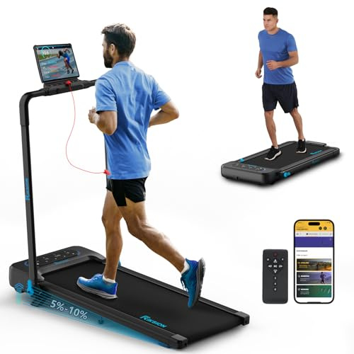 Treadmills with 10% Incline LED Display, 1-14 KM/H Under Desk Walking Pad with Foldable Handrail for Home/Office Workout Jogging Machine with Remote Control and App