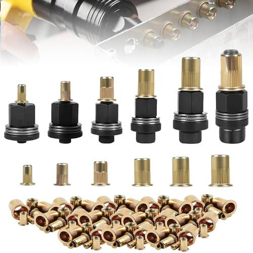 Infreecs Set med 6 nitmuttrar, nitar set för M3, M4, M5, M6, M8, M10, inpresssmuttrar nitset med 60 muttrar, manuell nittång för nitmutterverktyg, manuell nitmaskin