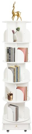 DAHAD Estantería giratoria con 4 ruedas, estantería para niños, giratoria 360°, torre de 5 niveles para guardar libros, coleccionables y artículos decorativos, 46 x 173 cm