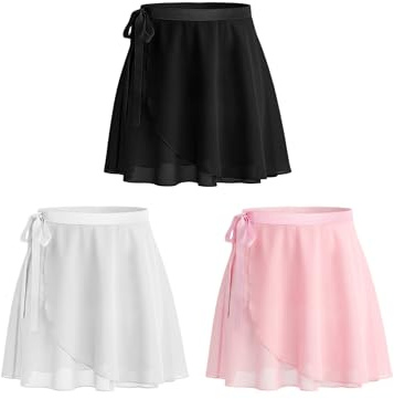 JiAmy 3 Pack Tutu Girls Ballet Wrap Skirt Chiffon Dance Skirt for Toddler Kids Adjustable Tie for Dance Party 4-5 Years