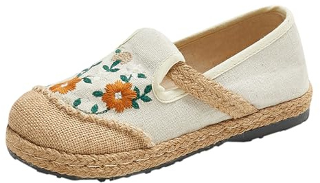 Loafers dam linne tofflor ballerinaskor med blommor ballerina skor platta skor för kvinnor klädskor halvskor damskor eleganta och bekväma traditionella skor fritidsskor sneakers båtskor