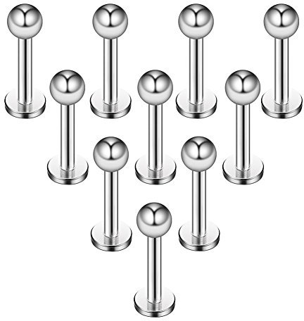 Briana Williams 10stk Chirurgenstahl Lippenpiercing Stecker mit Kugel Ohr Tragus Labret Helix Piercing Schmuck 6mm,8mm,10mm,12mm Stab