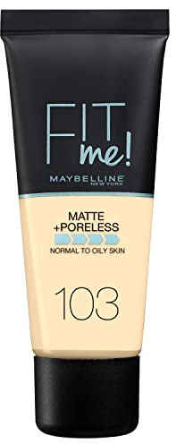 Maybelline New-York - Fond de teint Fluide Fit Me Matte & Poreless - Peaux normales à grasses - Teinte : 103 Pure Ivory - 30 ml