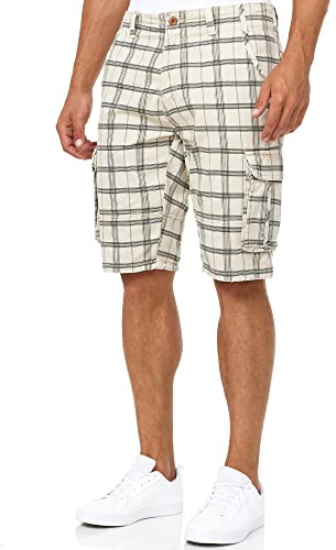 Indicode Herren Monroe Cargo-Shorts mit Gürtel | Bermuda Sommerhose aus Baumwolle für Männer Fog Check, M