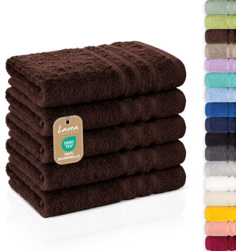 Lavea® 5-pack gästhanddukar 30x50 cm 100% bomull – Mjuka och absorberande – För hem, hotell, spa och gäster – Perfekta som handduk/gästhandduk – Kaffebrun