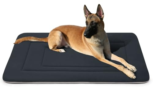 JoicyCo Dog Bed Soft Dog Crate Bed Pad Mat, 42 in Non Slip Bottom Washable Beds for Large Dogs, Pet Bed Mattress Kennel Pad, Dark Gray