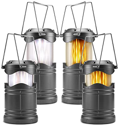 Lichamp Paquete de 4 faroles LED para camping, velas plegables sin llama, velas de té, luces de camping portátiles alimentadas por pilas, kit de suministros de emergencia, gris oscuro