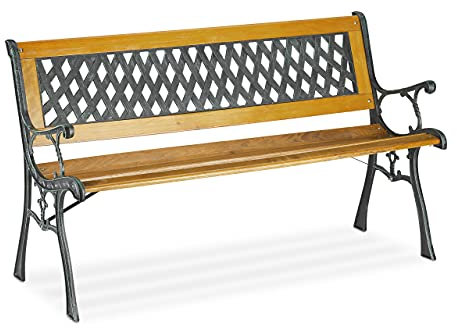 Relaxdays Gartenbank, 2 Sitzer, Holz & Gusseisen, Balkon & Terrasse, rustikale Sitzbank, HxBxT: 73x125x52 cm, Natur/grün