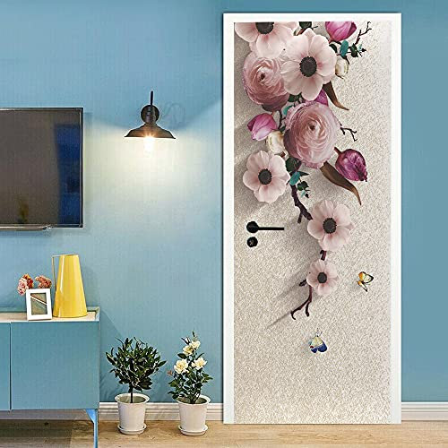 3D Türtapete Selbstklebend Türaufkleber - BLUME - Tür Poster PREMIUM PVC Wasserfest Wandtattoo Für Schlafzimmer Wohnzimmer Tür Dekoration Tapete 77 x 200 cm