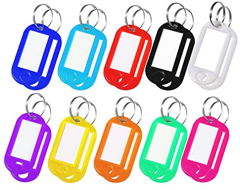 Oderra 20 Plastic Key Tags 10 Colours, Writable Labels for House Keys, Luggage Tags, Pet Name Tags