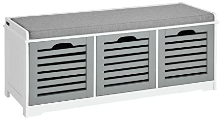 SoBuy FSR23-HG Entrada Zapato Gabinete Dresser Cómodo Banco, Banco de Almacenamiento con Acolchados Cojines y 3 Cubos, Gris, 105 x 35 x 43 cm, ES