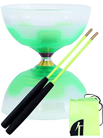 Erencook Chinese yoyo Diabolo Set- Triple Bearings Diabolo Chinese Yo-yos Colorful LED Diabolo with Diablo Sticks, Diabolo String&Net Bag (Green)