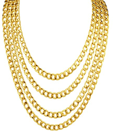 Riuziyi 4 Pack 18/20/22/24inch Different Size Fake Gold Chain Hip Hop Rapper Faux Gold Stainless Steel Chunky Chain for 80's, 90's Party W: 8mm for Women Men
