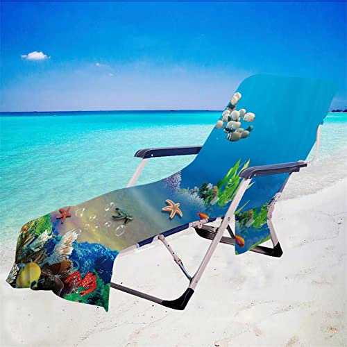 Surwin Toalla de playa para tumbonas, Delfín Océano 3D Fundas para Tumbonas con Bolsillos Laterales Cubierta para Silla de Piscina para Tumbona de Jardín Exteriores (75x210cm,Océano)