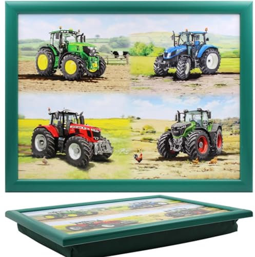 Lesser & Pavey Plateau pour Ordinateur Portable avec Coussin rembourré pour Boissons, Nourriture, Petit déjeuner et Ordinateur Portable Motif tracteurs