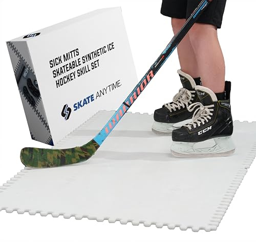 Skate Anytime - Synthetic Ice for Hockey - Skateable Artificial Ice Tiles - Backyard Ice Rink - Expandable (Skateable Synthetic Ice for Hockey Training, Sick Mitts Skill Set (4 Panel) 12.5 sq ft)