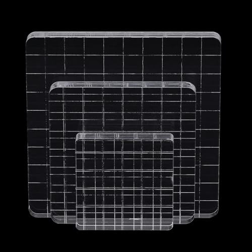 3 bloques acrílicos para sellos de silicona rectangulares, con rejilla, transparentes. Ideales para scrapbooking y manualidades.