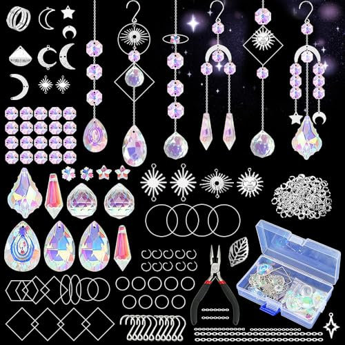 Prisma Colgante,200 Piezas DIY Kit para Hacer Atrapasoles,Prisma de CristalColgante,Colgante de Cristal para Ventanas,Jardín Fiesta Decoración (J)