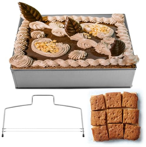Backrahmen Rechteckig Verstellbar, 8cm hohe Edelstahl Backform Rechteckig, mit Tortenschneider, Verstellbarer Tortenrahmen Formstabile Kuchenform eckig für Bäckereiprodukte von 20x29,5 bis 35x50 cm