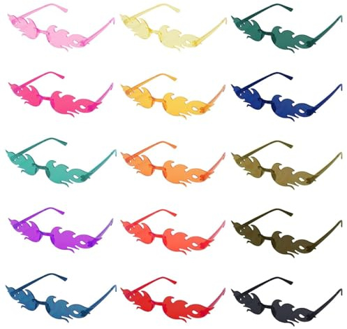 Minnhua 15 Pares Gafas Fiesta Fuego Niños y Adultos Gafas de Fiesta Divertidas Gafas Despedida de Soltera Gafas de Disfraz Divertidas para Fiesta de Cumpleaños Disfraces Festival Gafas sin Bordes