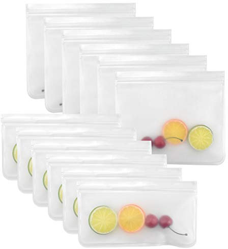 Volumoon 12 Pièces Sacs Alimentaires, Sacs de Congélation, Sac Congelation zip pour Aliments, Sacs en Silicone Réutilisables, Sacs de Congélation Etanches pour Fruits Liquides 19 x 22 CM, 12 x 22 CM