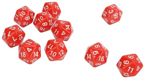 10 Stycken Lätta Tärningar, Proof D20 Polyedriska Tärningar, Högstyrka 20-sidiga Tärningar för RPG-spelbord (röd)