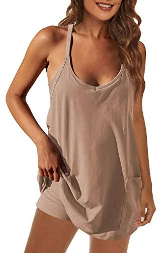 2025 - Vestido para mujer con pantalones cortos, tirantes delgados, camisetas sin mangas con bolsillos, trajes casuales de verano de 2 piezas, traje húmedo, pantalones cortos para mujer