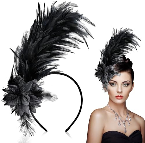 ElevateTech Coiffe à plumes pour femme - Bibi noir - Accessoire pour fête de thé - Accessoire pour fille - Pour Halloween, Noël, mariage, cocktail