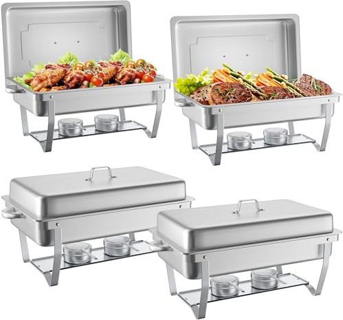 HARDURA Lot de 4 Bols à Vapeur pour Chauffe-Plat Buffet, Bols de Service en Acier Inoxydable 9 L avec Couvercles, pour Chariots de Buffet, Événements, Mariages, Anniversaires