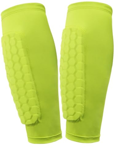 Football shin guards, with honeycomb pads, breathable and lightweight calf protectors suitable for adults and teenagers(Green,S)