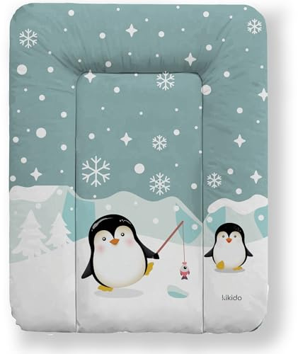 Kikido Matelas a Langer Bebe 50x70 - Pingouins - Matelas Table a Langer Lavable pour Changer le Couche - Matelas à Langer Bébé de Voyage Imperméable 70x50 - Universel